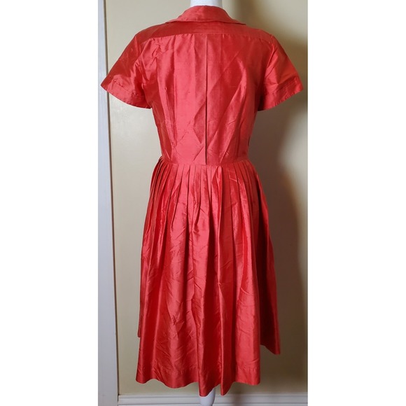 Vintage Rickie Freeman Teri Jon Silk Coral Easter Preppy Shirt Dress Size 6 - Picture 3 of 7